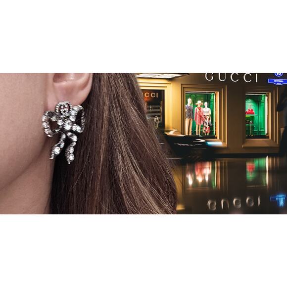Gucci Silver Crystal Bow Earring - Picture 1 of 7